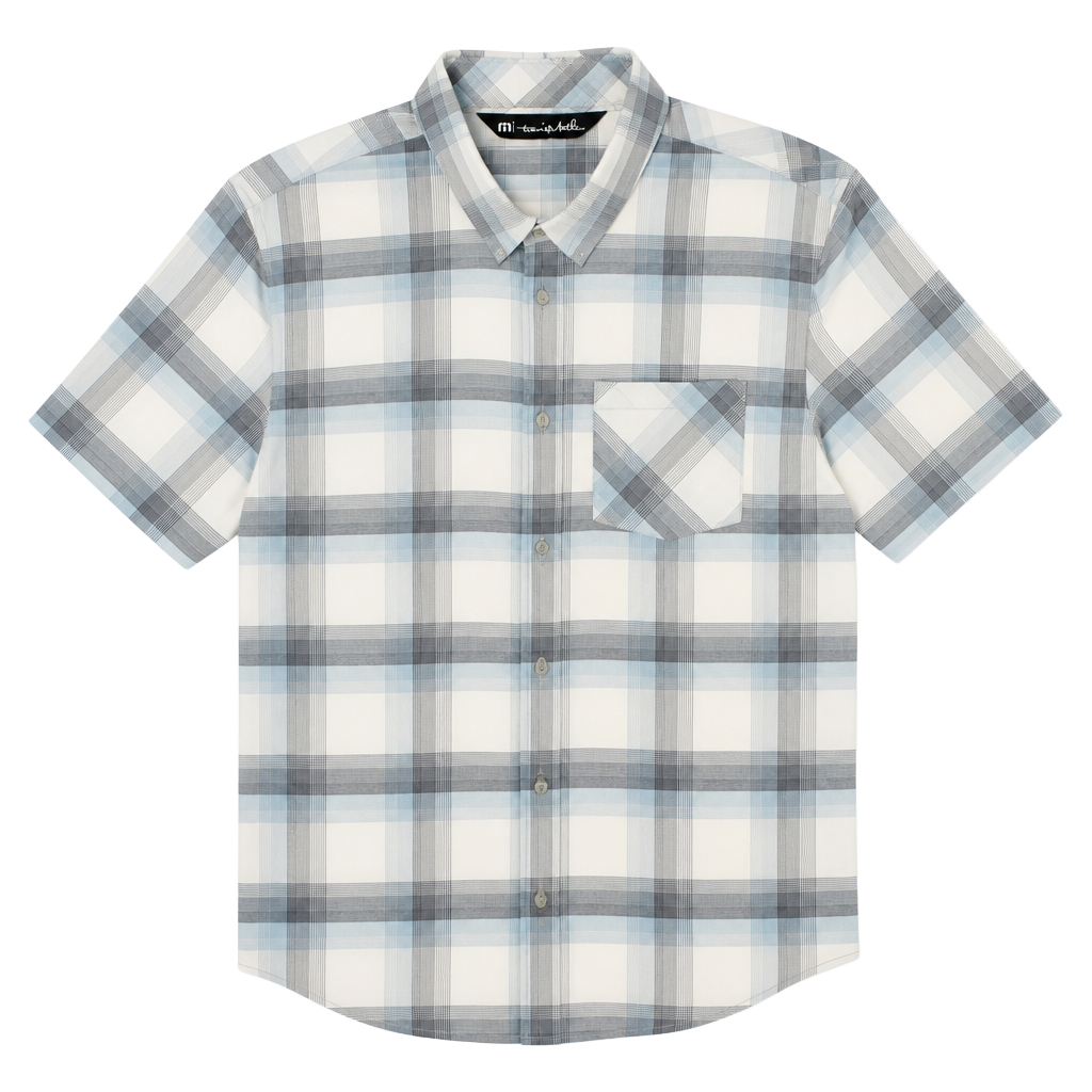 TravisMathew Blue Gray Plaid Short Sleeve Button Down Shirt Size L 1