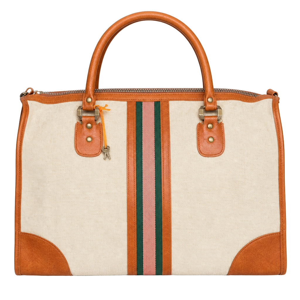 Vintage Canvas vegan Leather Striped Travel Duffel Weekender Bag with lock 1