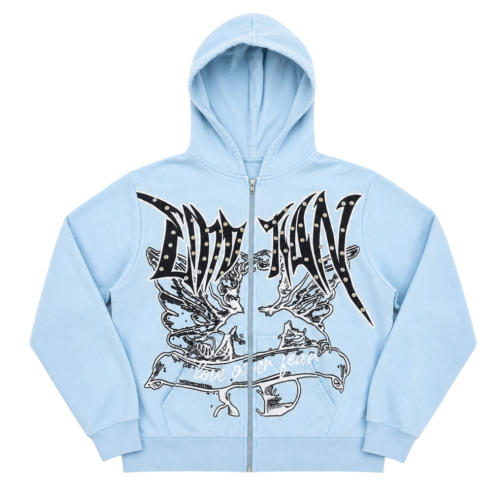 Mixed Emotion Blue Graffiti Zip-Up Hoodie XL 1