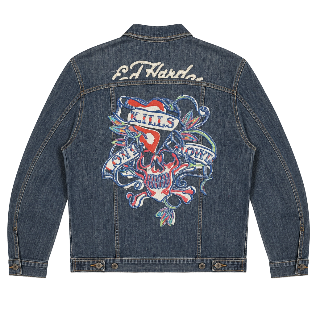Ed Hardy By Christian Audigier Love Kills Slowly Rhinestone Jean Jacket L Denim 1