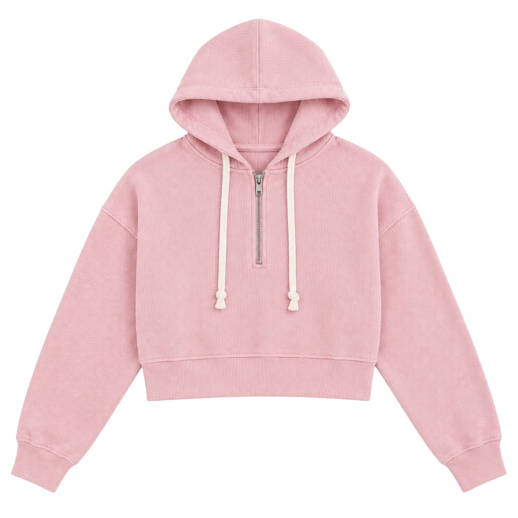 Aerie Half-Zip Cropped Hoodie Size XS Pink Terry Cotton 1