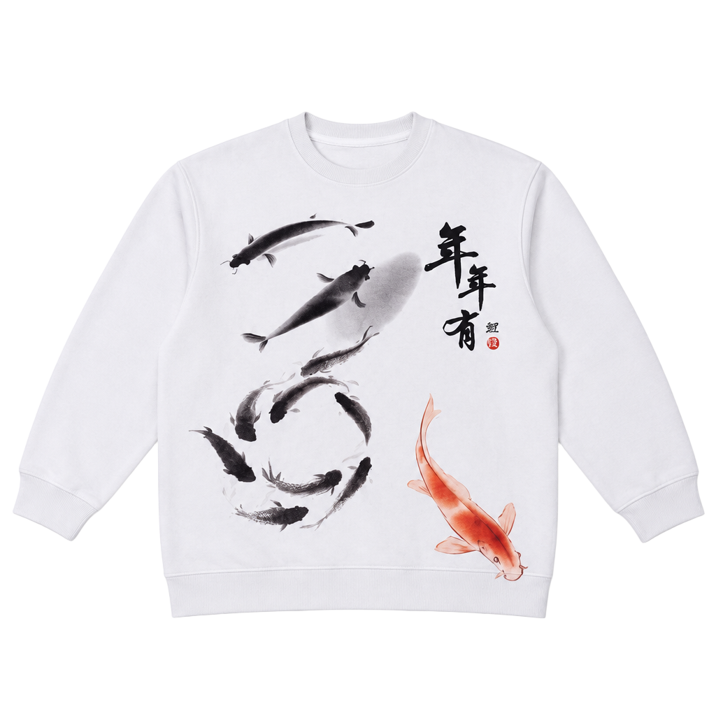 Blind Rooster Japanese Koi Fish Graphic Sweatshirt Size M Off-White 1