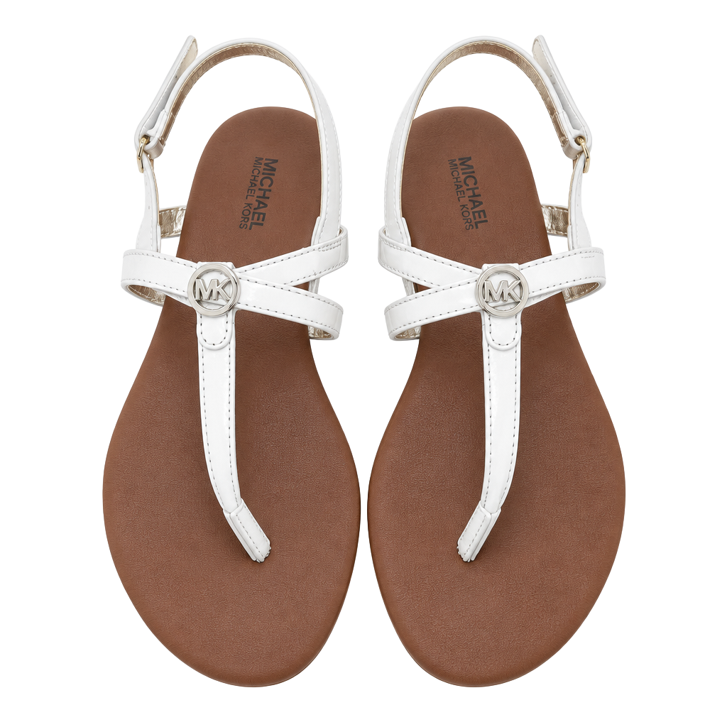 Michael Kors Thong Sandals Size 4 White Gold Logo Flat Slingback 1