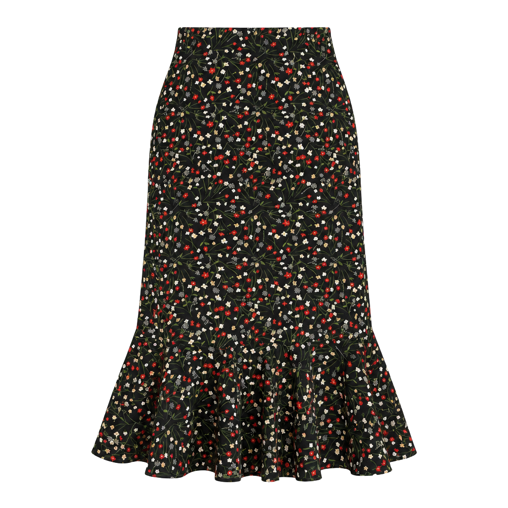 Sag Harbor Floral Midi Skirt Size 18 Ruffle Hem Black 1