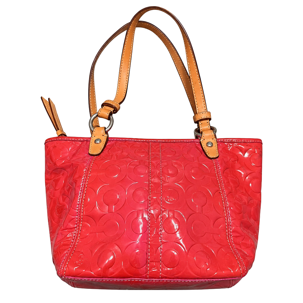Coach Peyton Signature Embossed Patent Leather Tote Handbag Pink 1