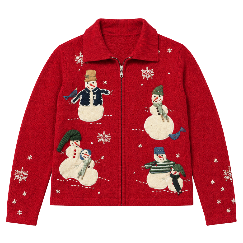 Jones New York Sport Red Snowman Zip-Up Sweater Size Small 1