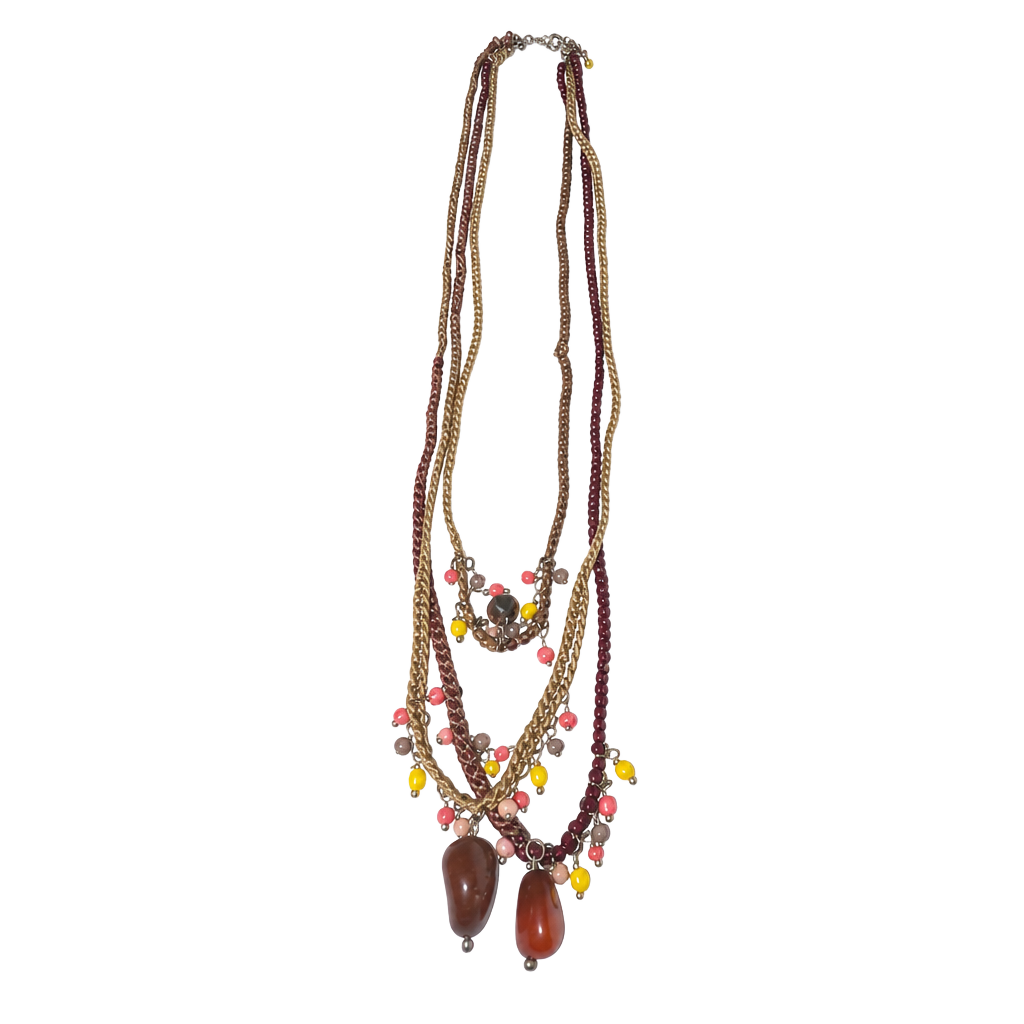 Bohemian Multi-Strand Beaded Tassel Necklace with Earthy Tones and Stone Accents 1