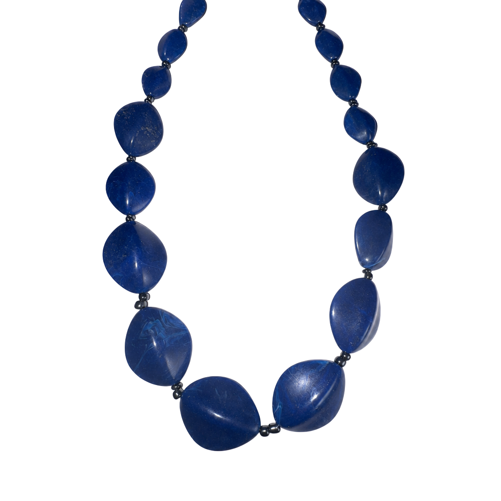 Vintage Trifari Navy Blue Lucite Graduated Bead Necklace 1