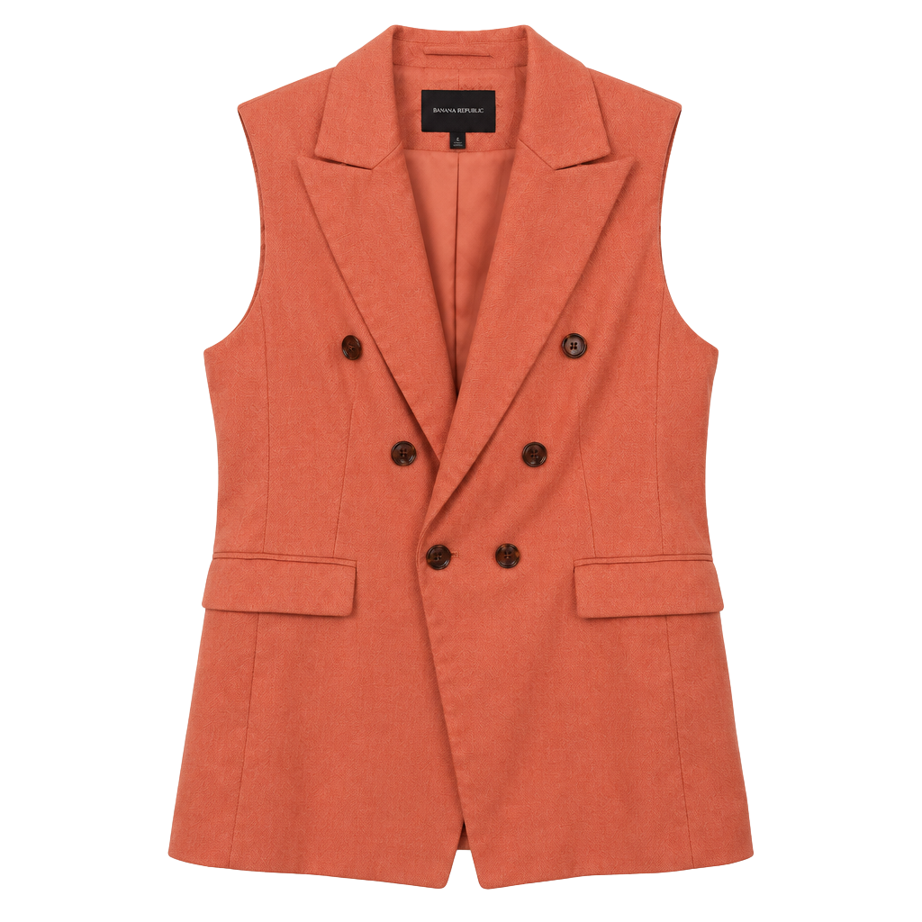 Banana Republic coral Orange Double Breasted Vest with shoulder pads Size 12 1