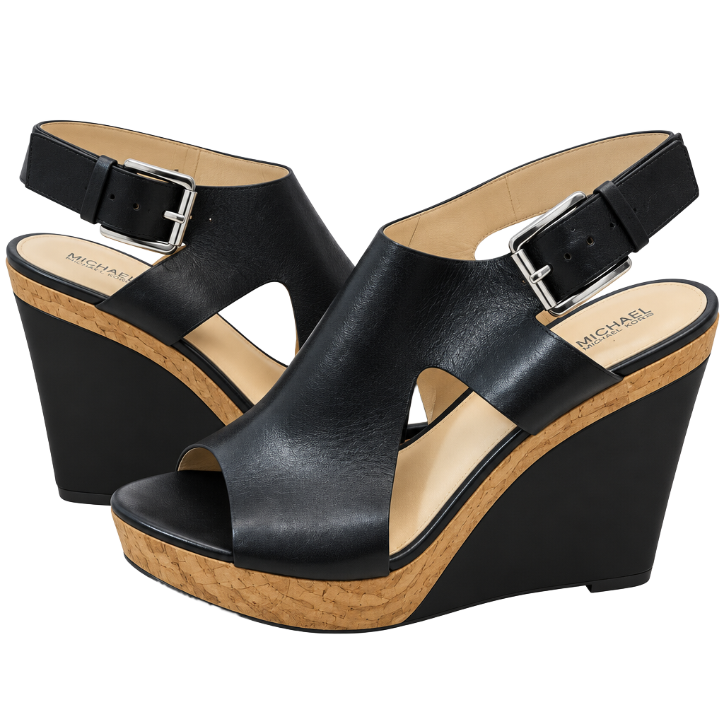 Michael Kors Josephine Black Leather Platform Wedge Sandals size 10 1