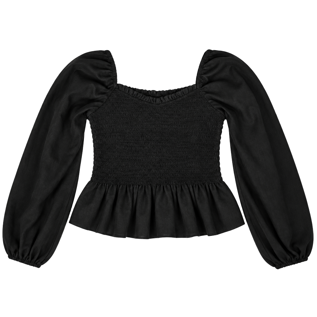 Sincerely Jules Smocked Long Sleeve Blouse Size M Black Chiffon 1