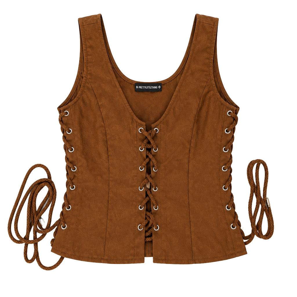 PrettyLittleThing Lace-Up Front Corset Tank Top Size US 6 Brown 1