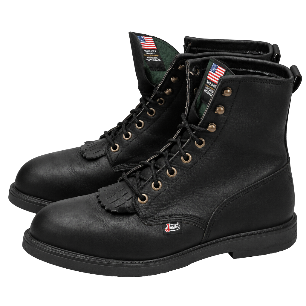 Justin Original Work Boots Black Leather Kiltie Work Boots 1