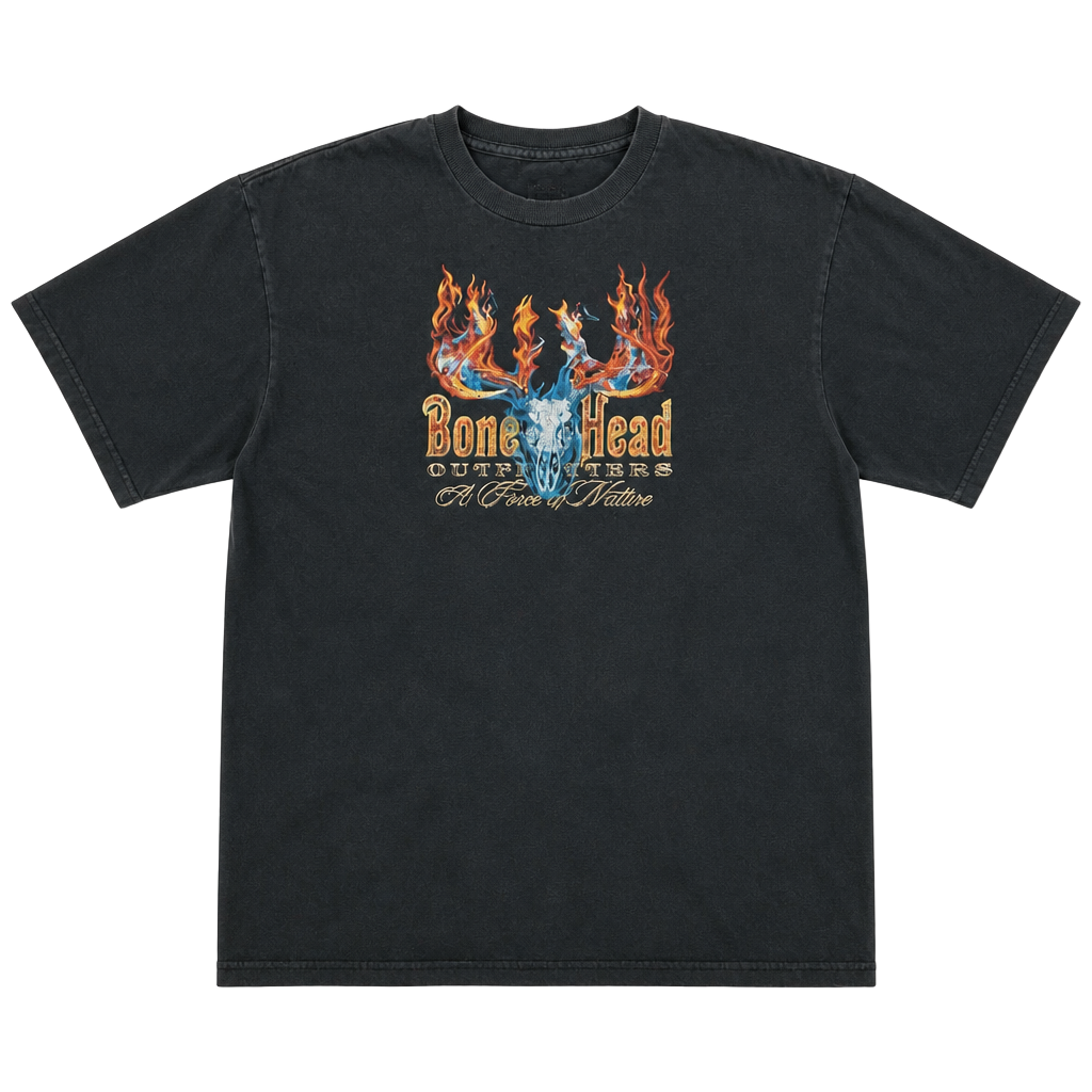 Bone Head Outfitters A Force of Nature Flaming Deer Skull Graphic T-Shirt 1