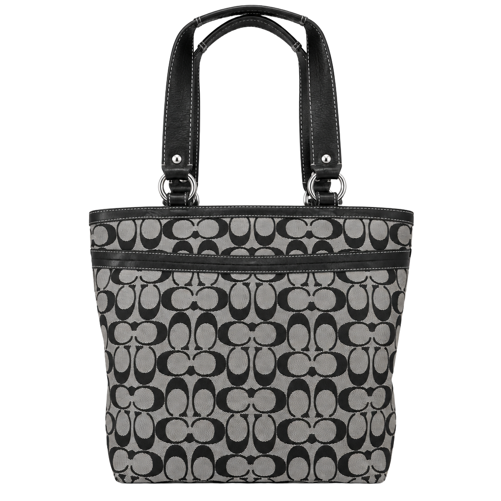 Coach Signature C Black Grey Monogram Canvas Leather Tote Bag F14936 1