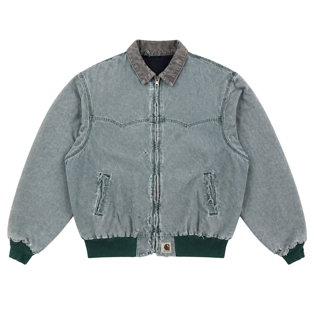 Vintage Carhartt J14 MOS Moss Green Santa Fe Canvas Quilt Lined Jacket 1