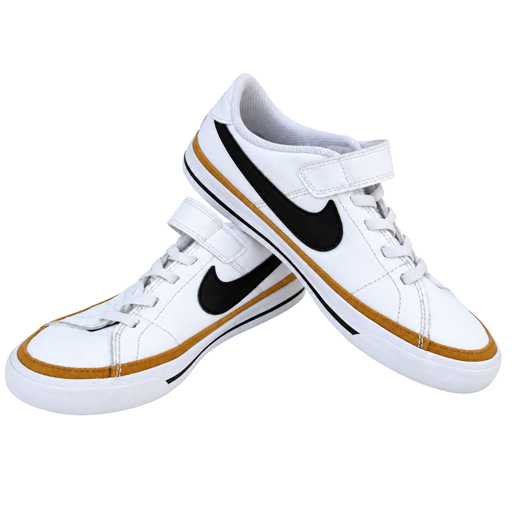 Nike Court Legacy Low Kids Sneakers 2.5Y White Black Gold hook & loop DA5381-100 1