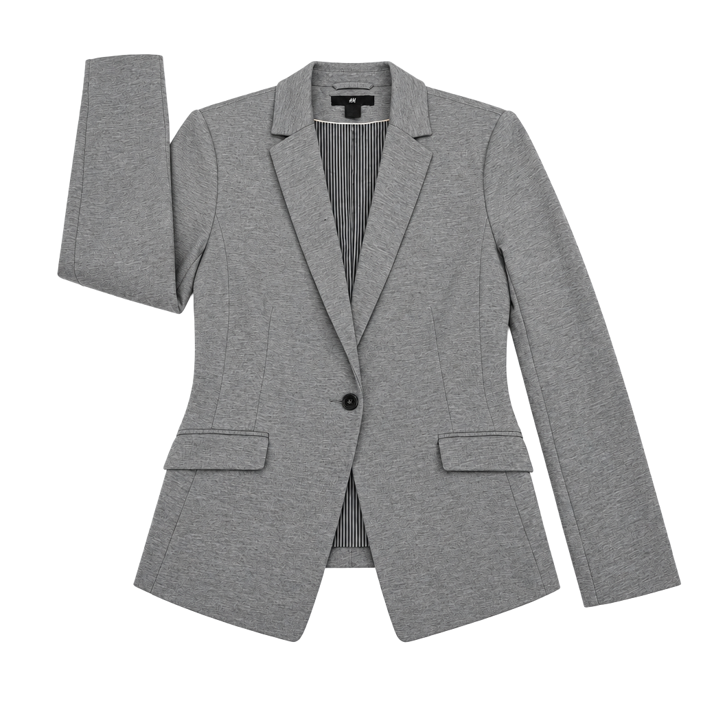 H&M Blazer Size US 12 Gray Lined Single Button Flap Pockets 1