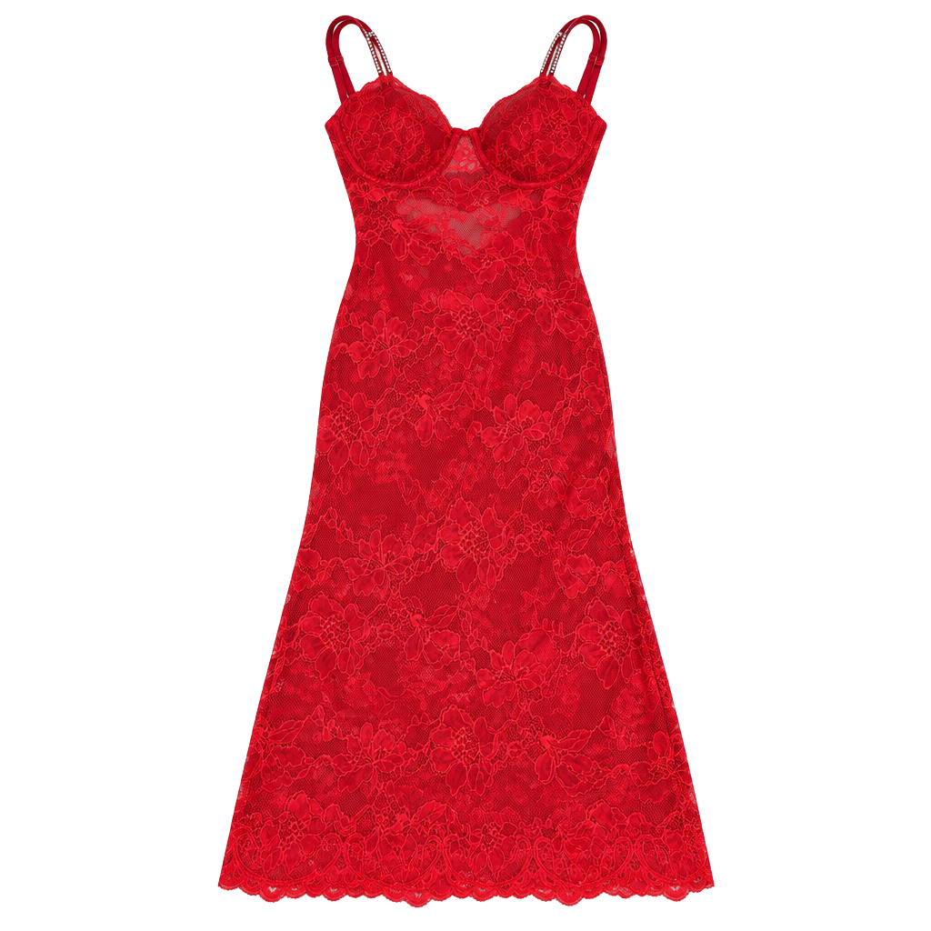 Victoria's Secret Lace Slip Size S Red Rhinestone Strap Chemise Dress 1