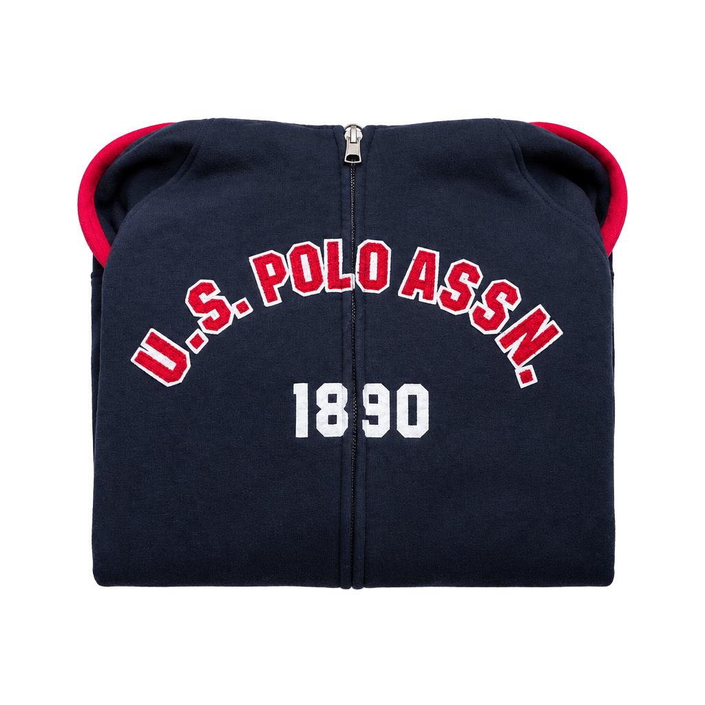 U.S. Polo Assn. Zip Up Hoodie Black Red Applique 1890 1