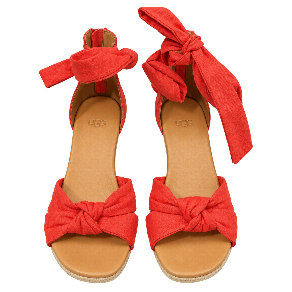 UGG Wedge Espadrille Sandals Size 8.5 Red Canvas Suede Ankle Tie 1