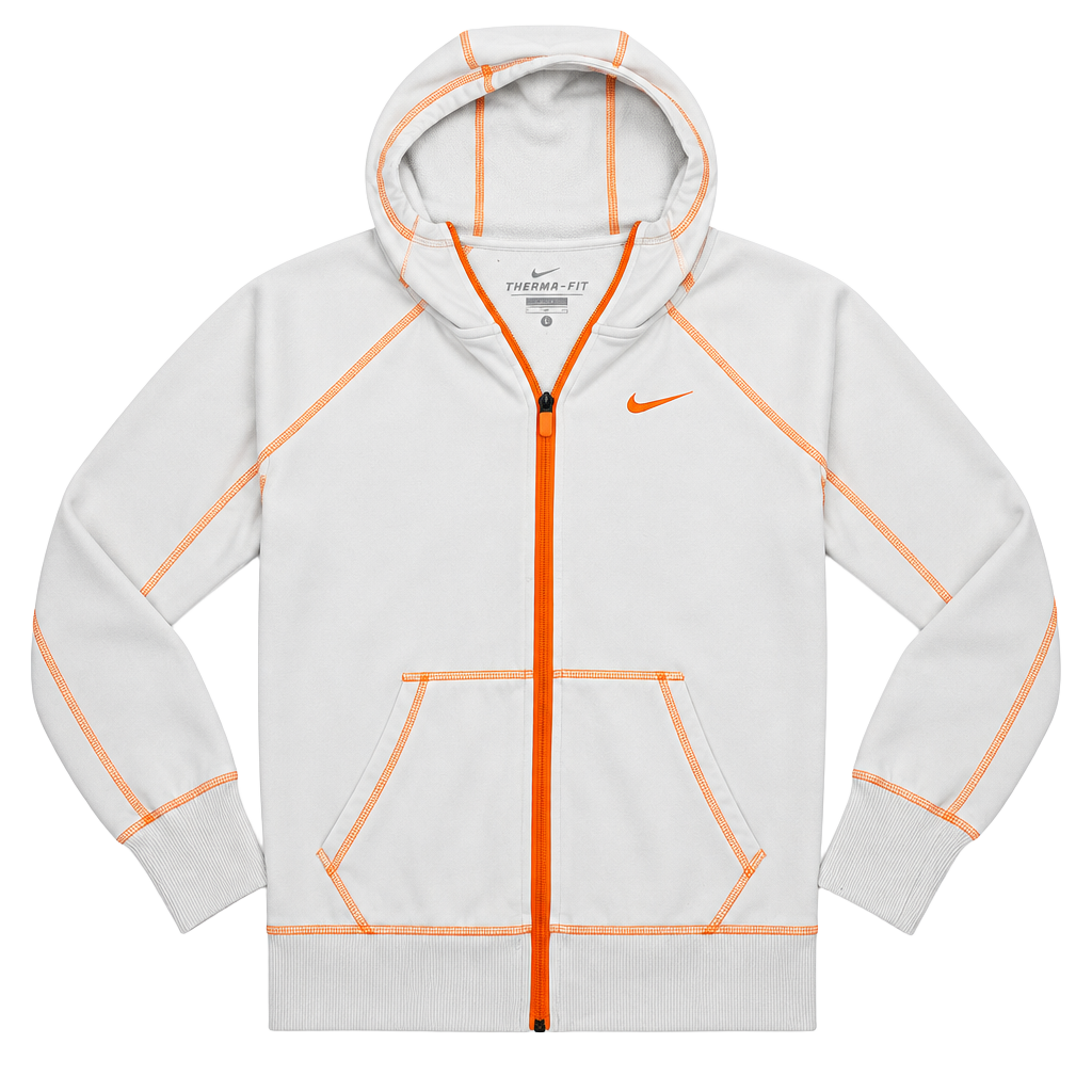 Nike Therma-Fit Zip Hoodie Size M White Orange Contrast Stitching 1