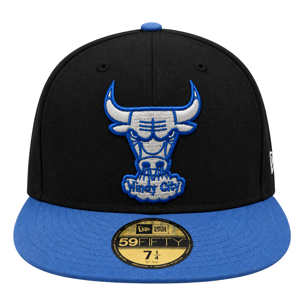 New Era Chicago Bulls 59FIFTY Fitted Hat Size 7 1/4 Black Blue Windy City 1