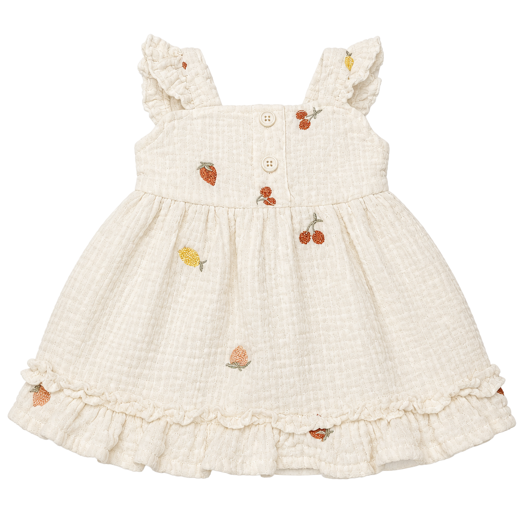 Nicole Miller New York Dress Size 3/6M White Embroidered Fruit 1