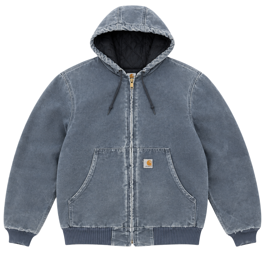 Vintage Carhartt J130 PTL Zip Hooded Canvas Jacket Size L Faded grey 1