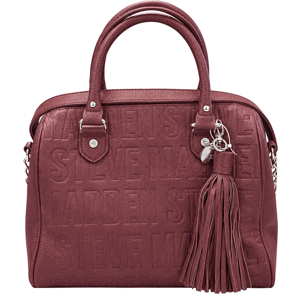 Steve Madden Embossed Satchel Handbag Brown Tassel 1