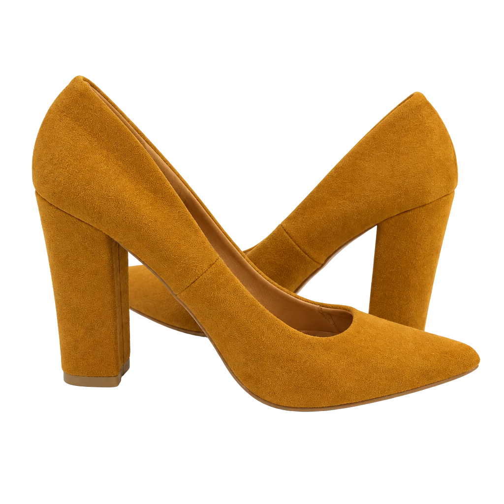 Suede Chunky Heel Pumps Tan 1