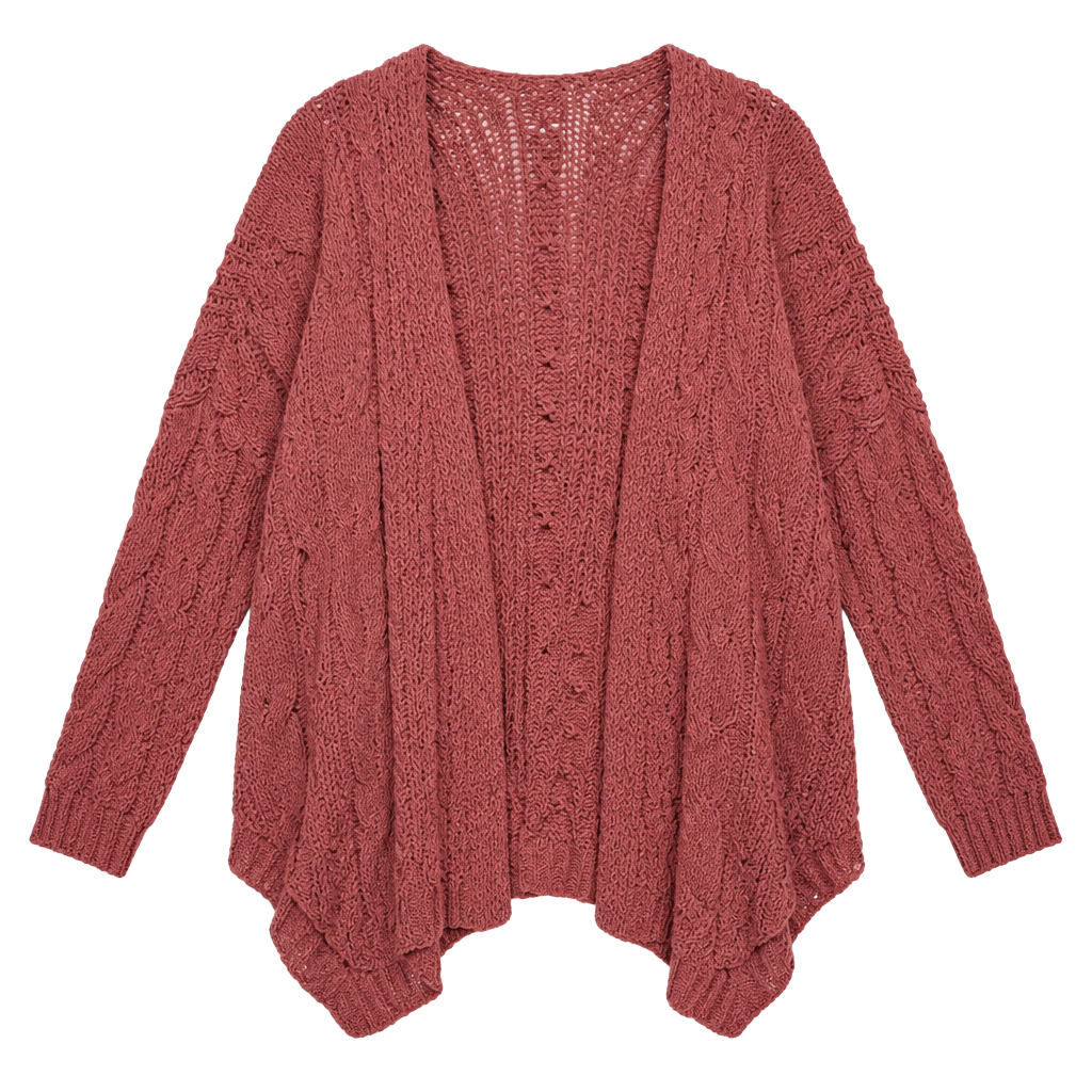 Love Tree Cable Knit Chenille Cardigan Size M Dusty Rose 1