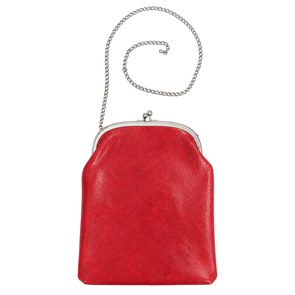 Vintage Red Faux Leather Kiss Lock Clutch Crossbody Bag 1