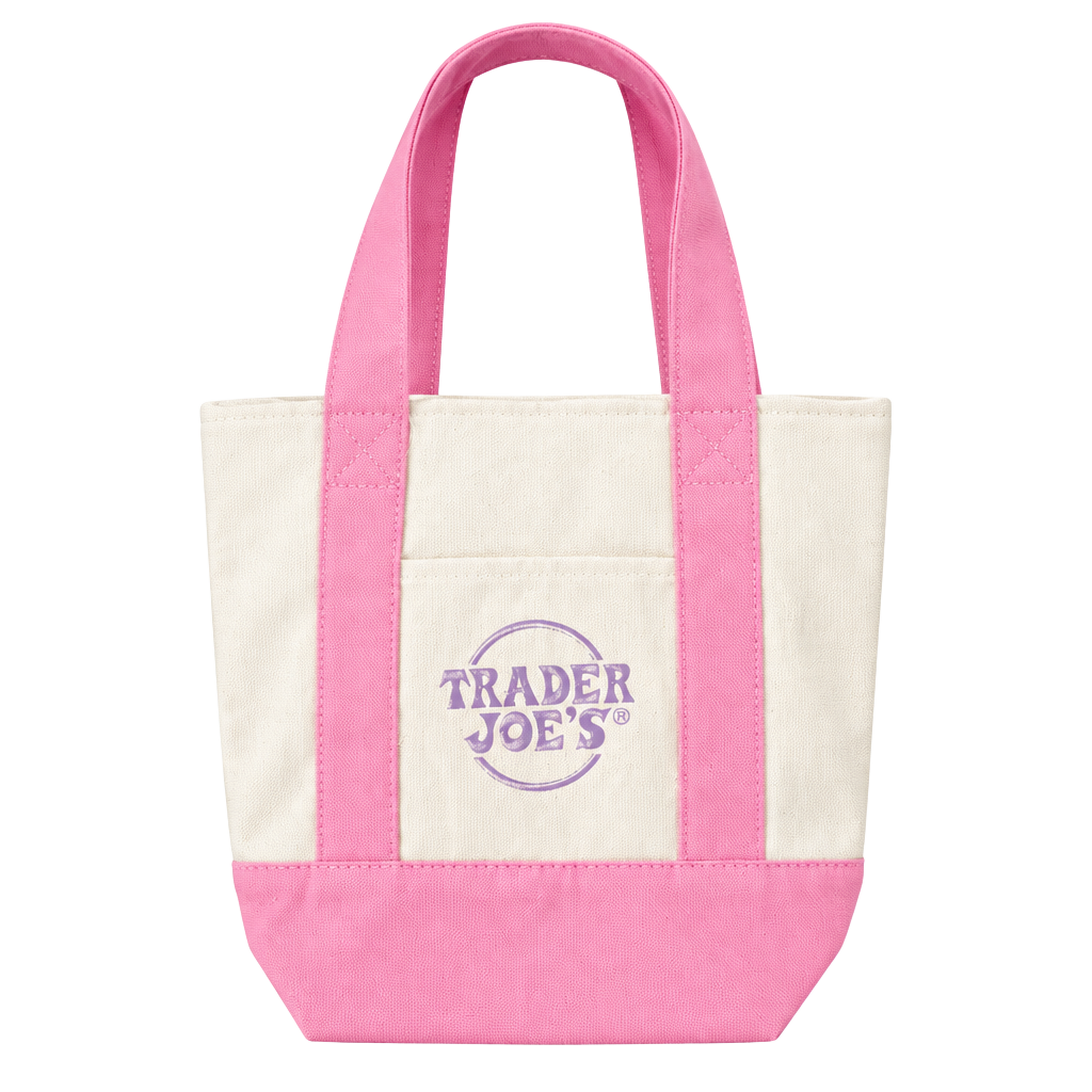 NWT Trader Joe's Mini Pastel Canvas Tote Bag Pink 1