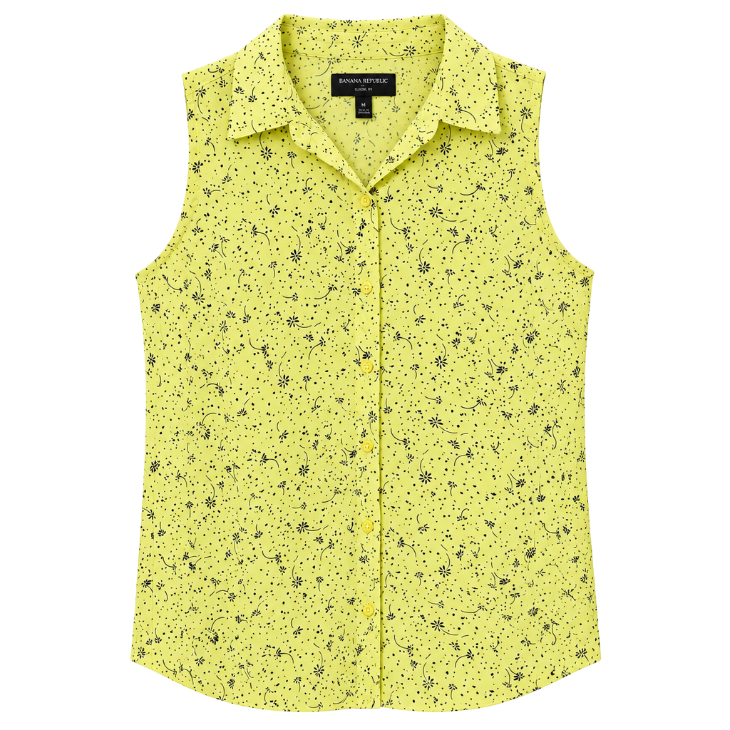 Banana Republic Sleeveless Blouse Size MP Yellow Floral Print Button Down 1