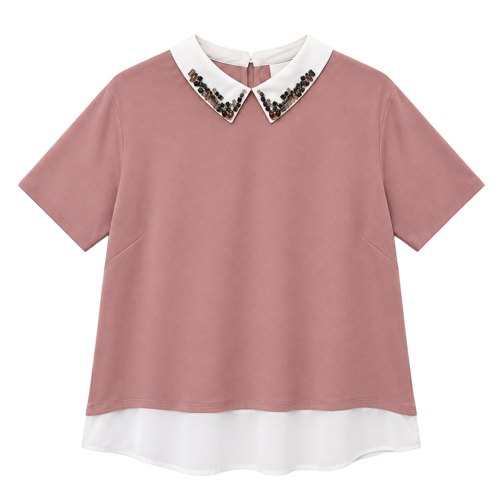 faith and joy Blouse Size L Pink Rhinestone Collar 1