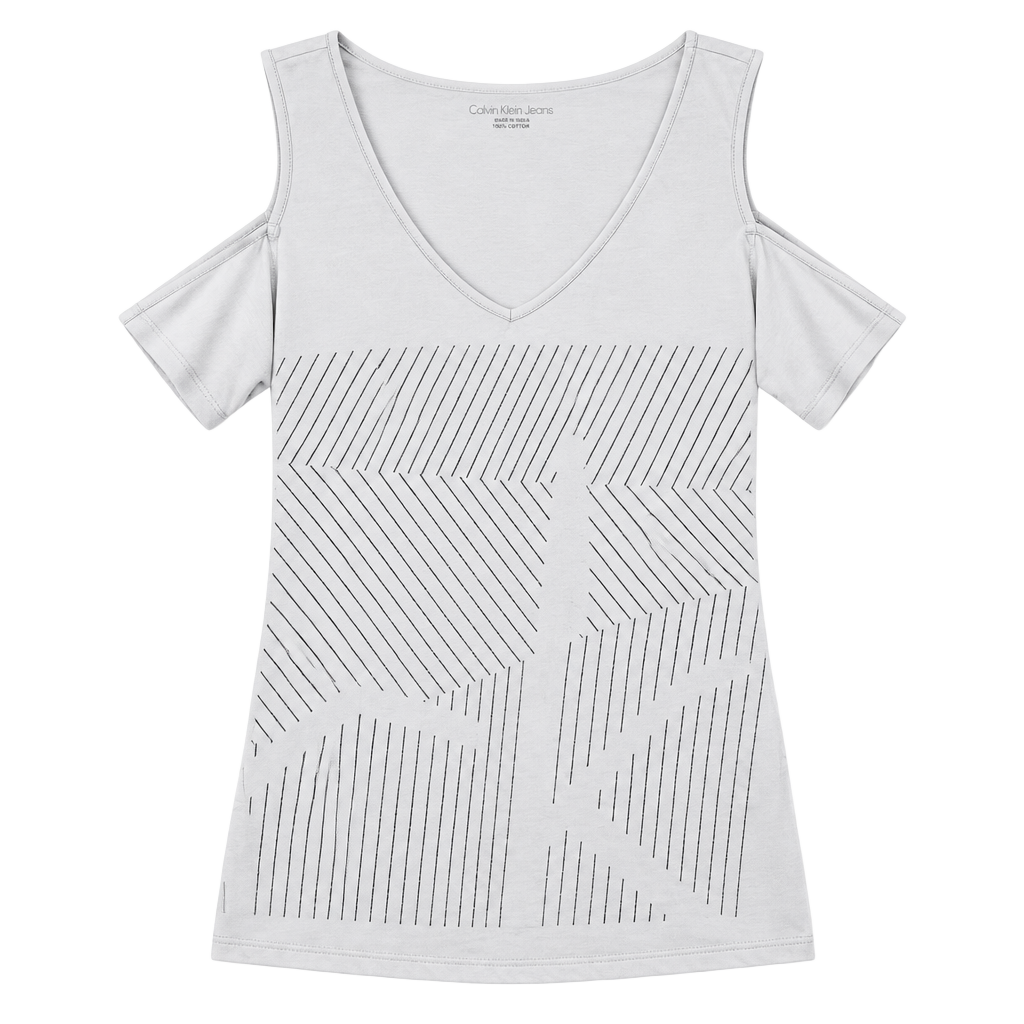 Calvin Klein Jeans Cold Shoulder T-Shirt Size M White Sequins 1