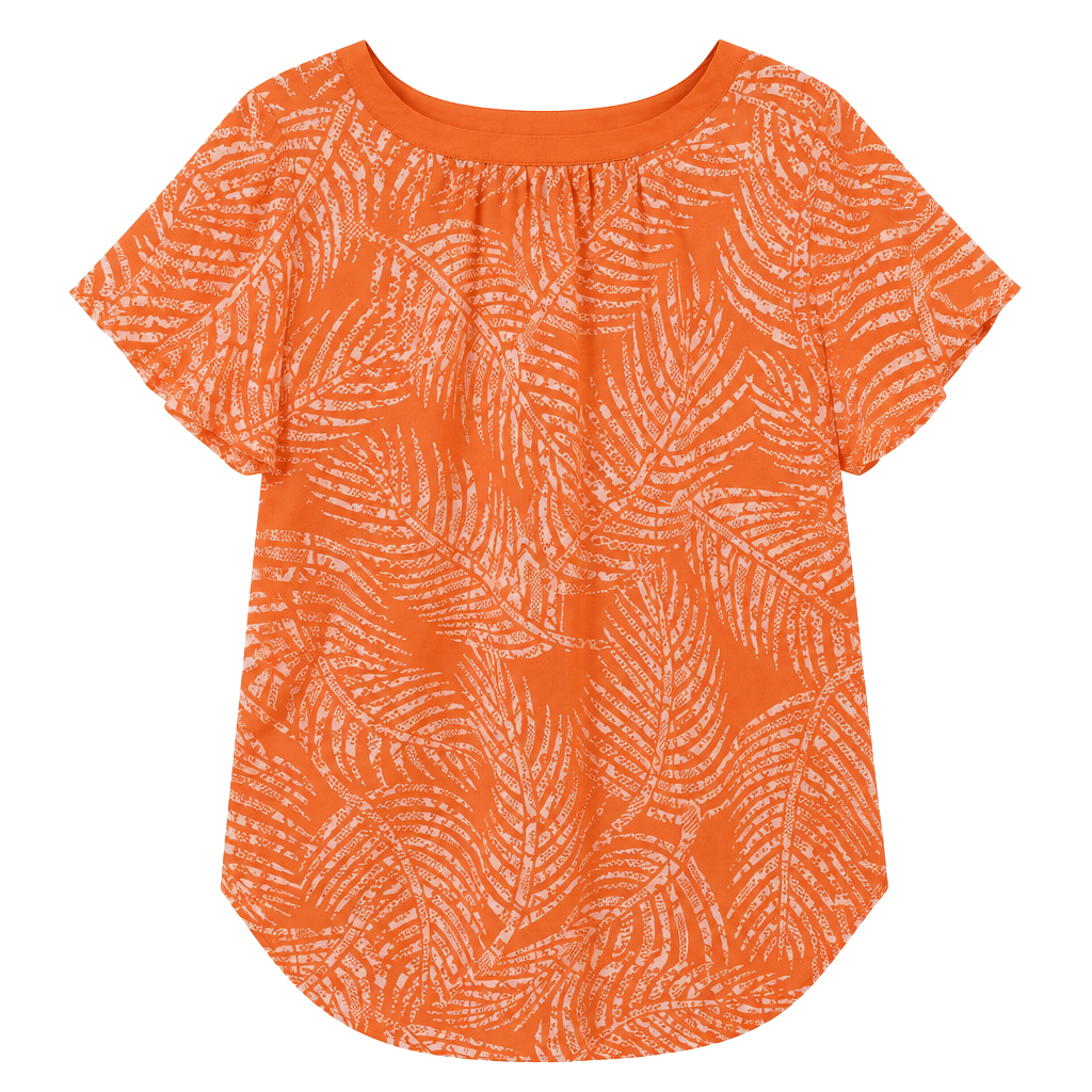 Banana Republic Blouse Size S Orange Tropical Palm Leaf Short Sleeve Top 1