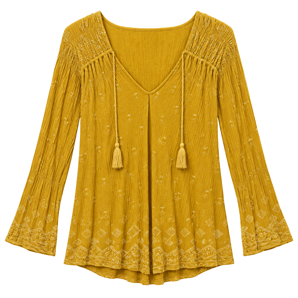 Lucky Brand Marigold Yellow Long Sleeve Tassel Top Size L 1