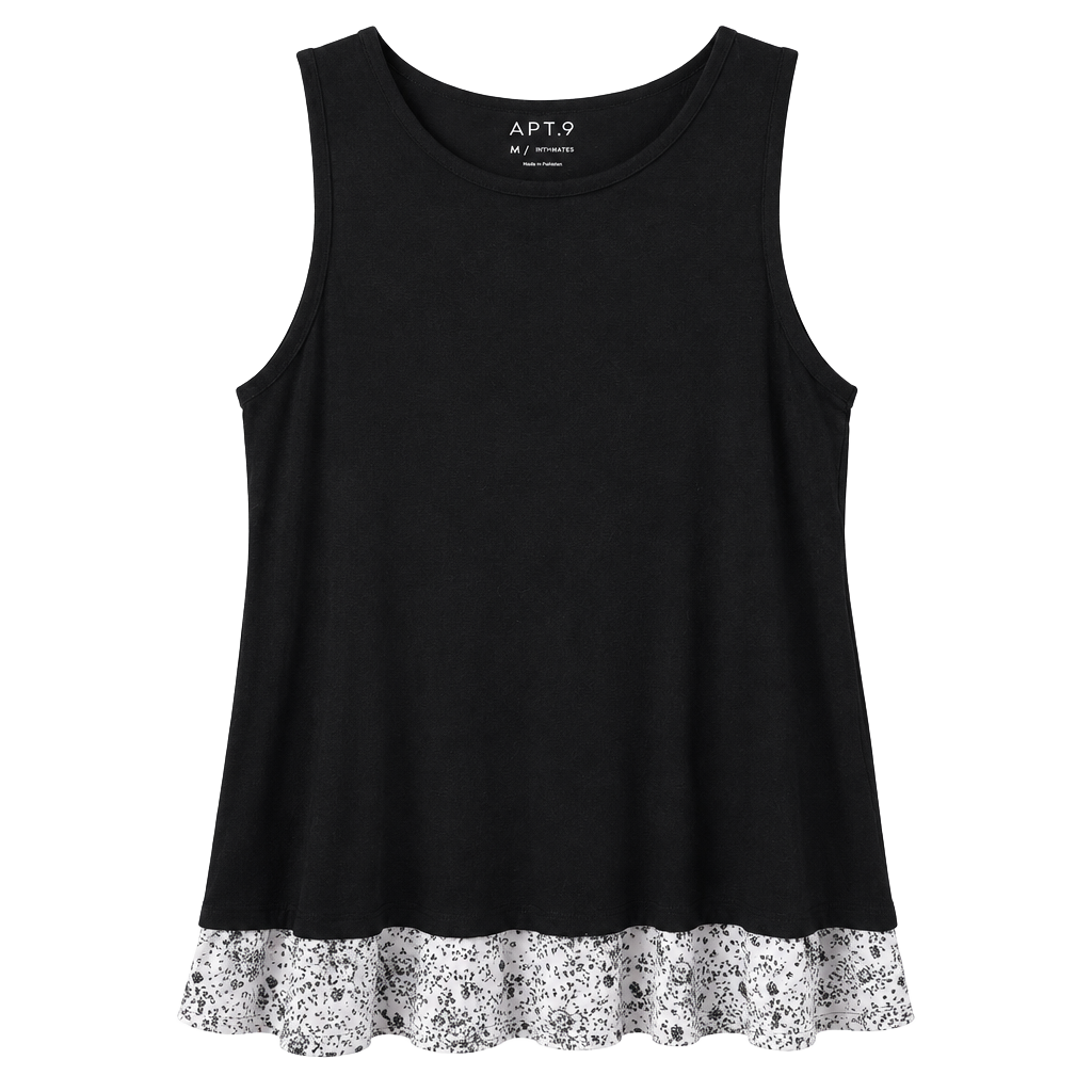 APT.9 Black Tank Top with Floral Hem Size M 1