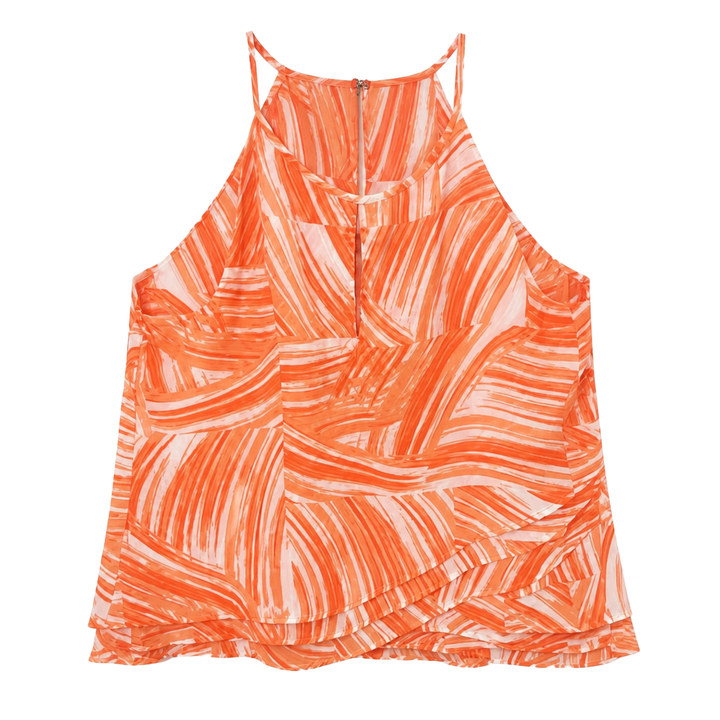 Banana Republic Halter Top Size PM Orange White Printed Sleeveless Blouse 1