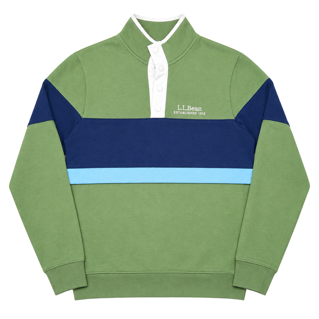 L.L.Bean Men’s S Colorblock Mock Neck 1/2 Button Snap Fleece Sweatshirt 1