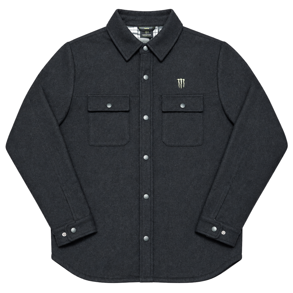 Monster Energy Men’s Black Solid Flannel Button-Up Logo Pockets Long Sleeve M 1