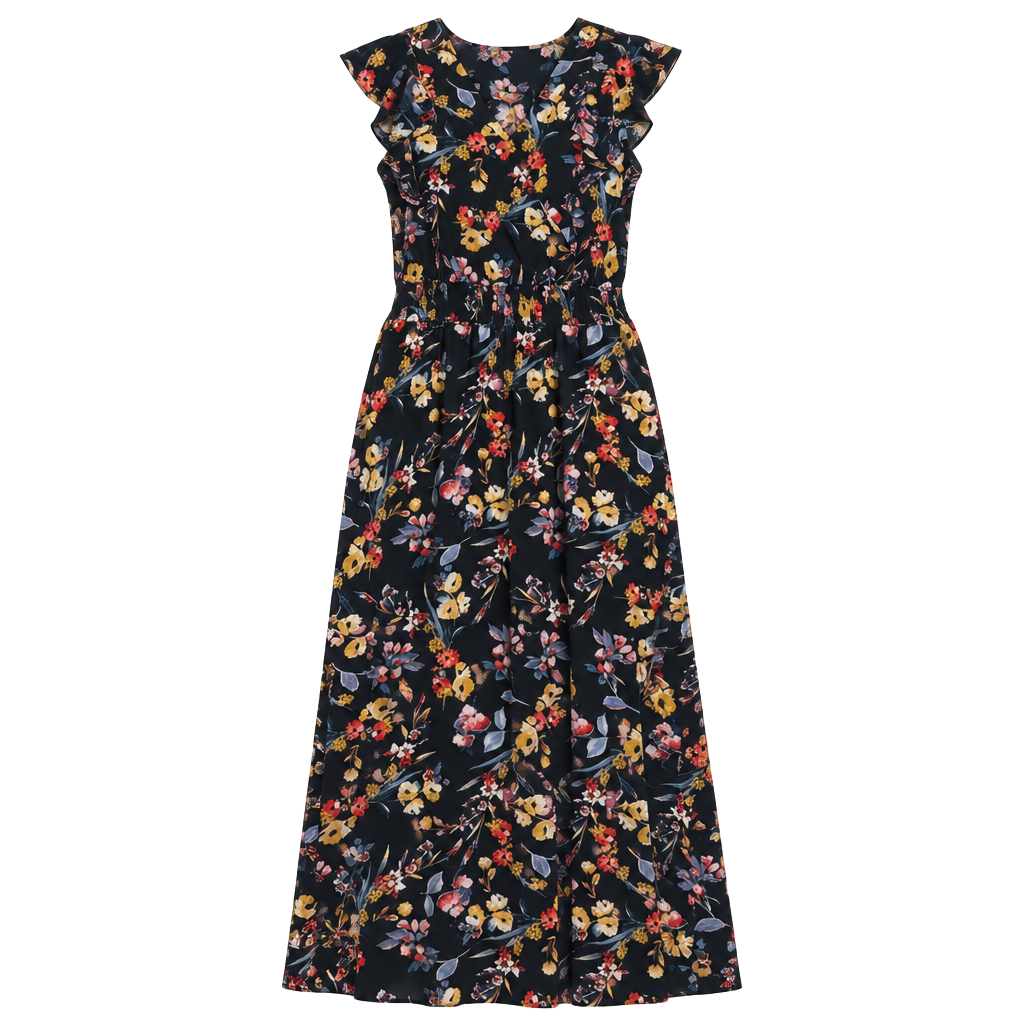 Floral Dress V-Neck Ruffle Sleeves 1