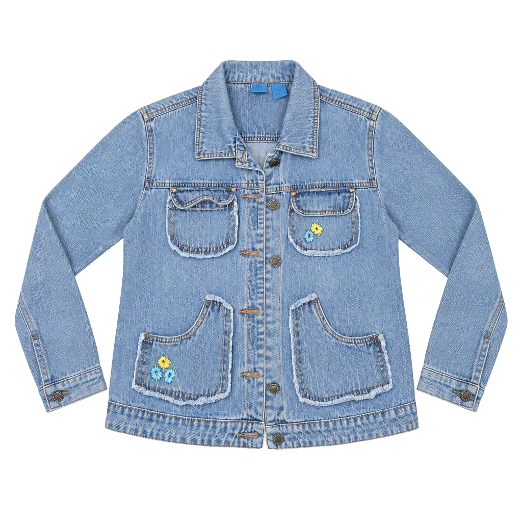 Bci Denim Jacket Size XL Blue Floral Embroidered Distressed 1