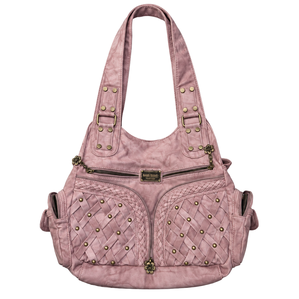 Angel Barcelo Pink Woven Studded Hobo Shoulder Bag 1