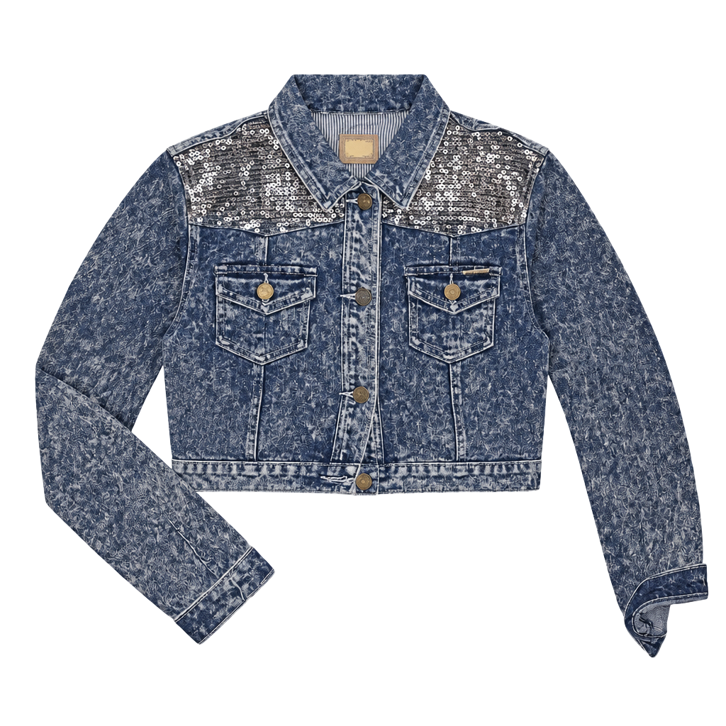 Paparazzi Denim Jacket Acid Wash Sequin Color Y2K style 1