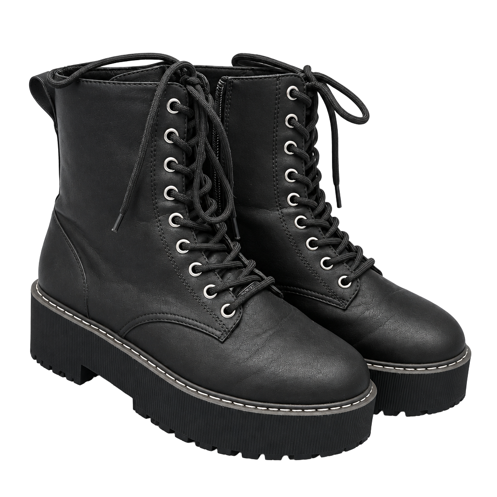 Combat Boots Size US 8.5 Black Chunky Heel 1