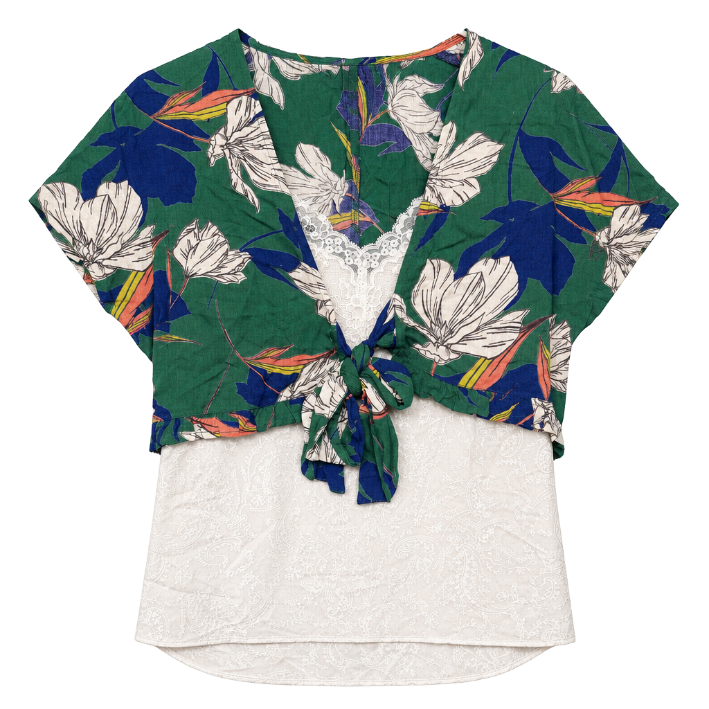 O'Neill Floral Tie-Front Top Size M Green 1