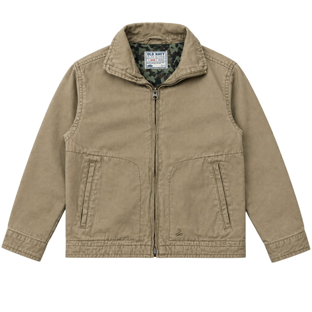 Old Navy 1990’s canvas work Jacket kids Size S Tan Cotton Camo Lined 1